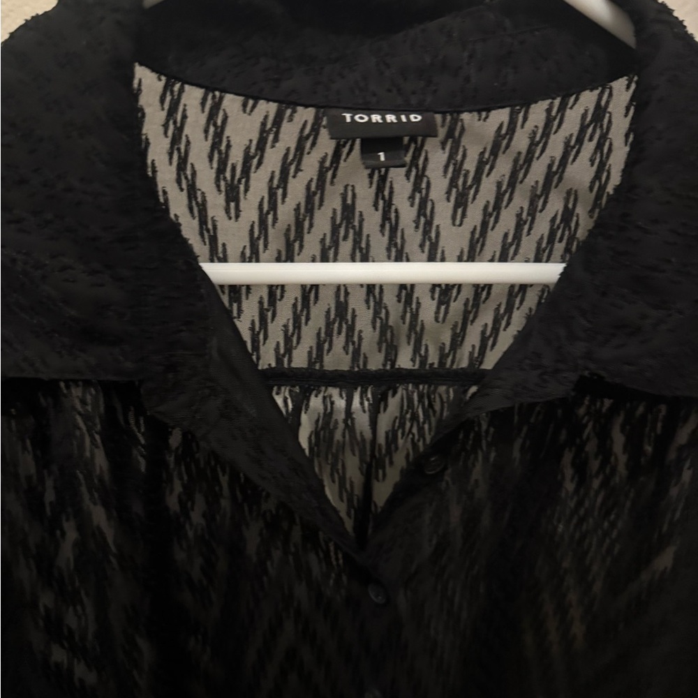 Torrid Black Patterned Sheer Blouse